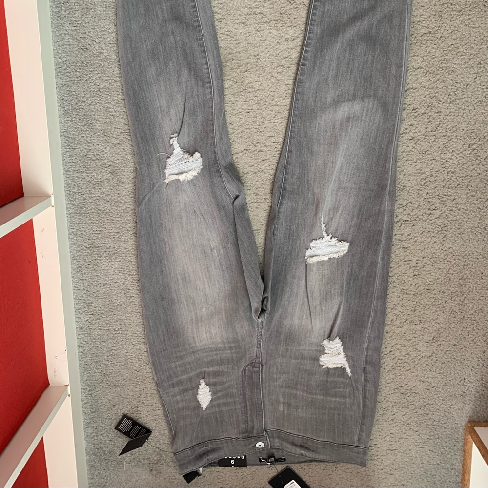 grey high waisted ripped jeans